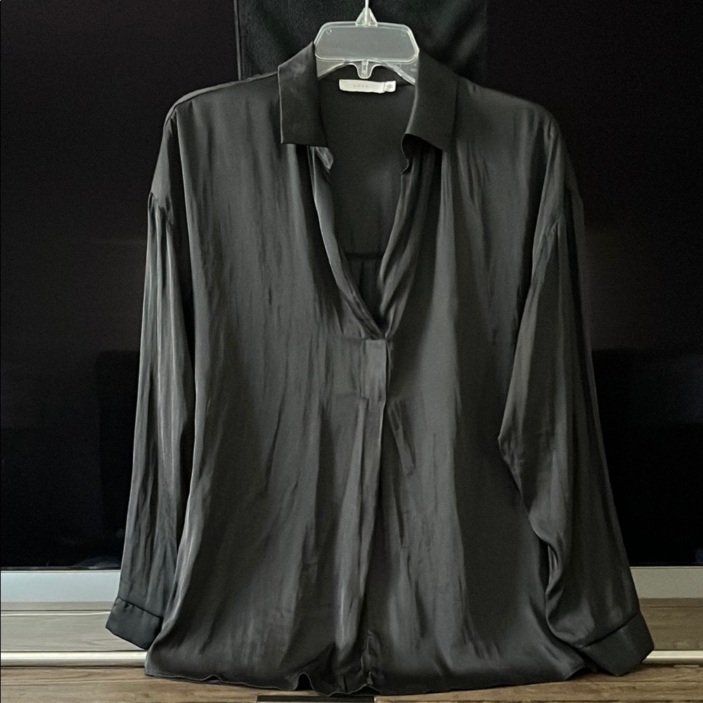 LUSH Like New Elegant Black Satin Blouse
